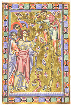 Jesus Encounters Zacchaeus. From the Book of Pericopes of the Monastery of Saint Erentrud (1140).
