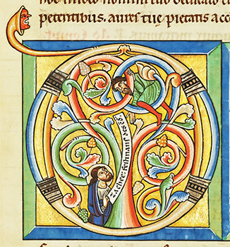 Initial D Containing the Encounter Between Jesus and Zacchaeus. From the Stammheim Missal (c.1170).