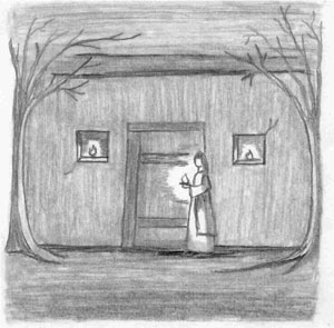 Black-and-white sketch.