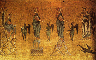 12th century mosaic of the temptations of Christ, St. Mark's Basilica in Venice.